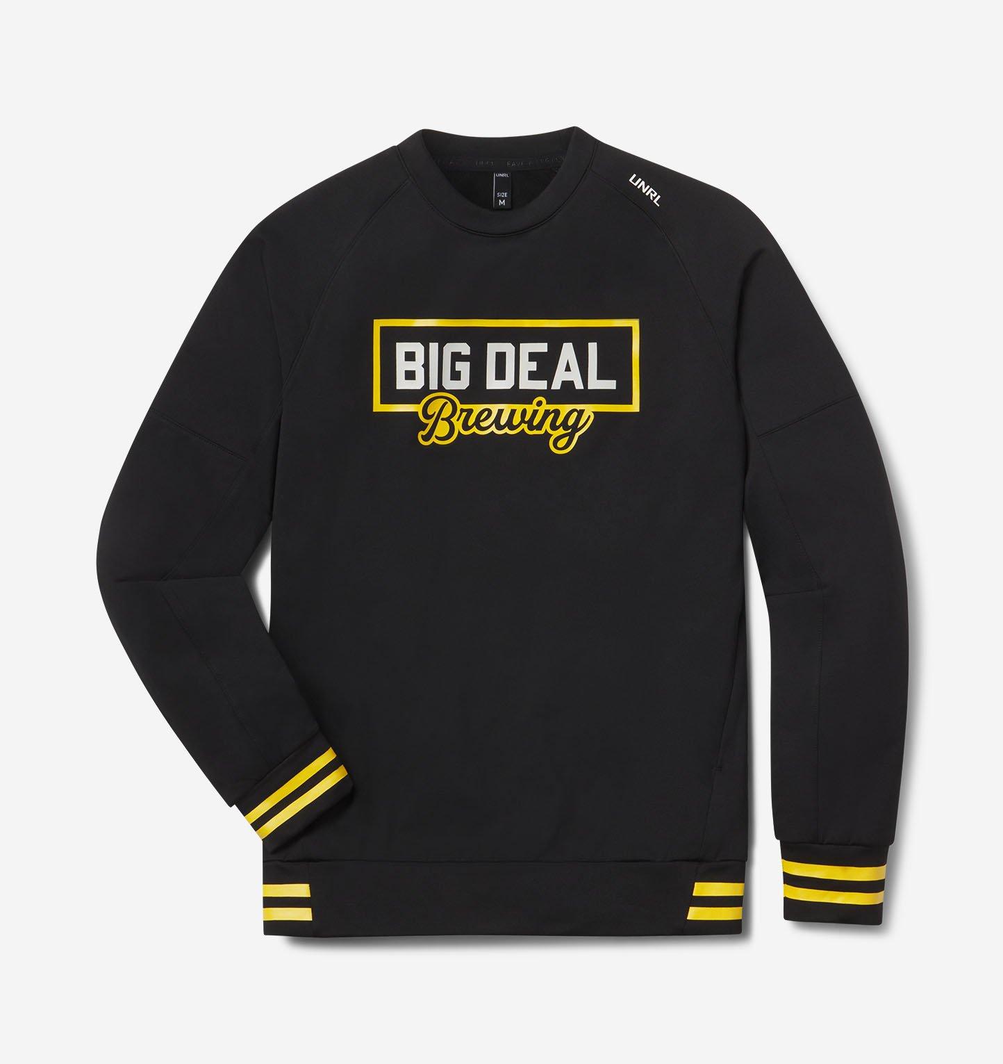 Barstool Men s Big Deal Brewing Script Crossover Crewneck Sweater in Black Size Xl